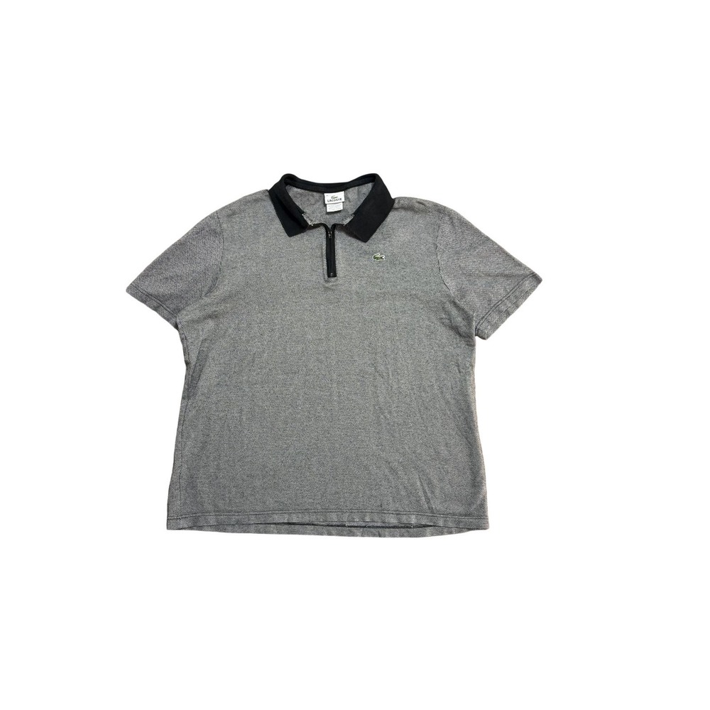 Lacoste Polo Shirt Mens XL Gray Houndstooth 1/4 Zip Black Collar Made France